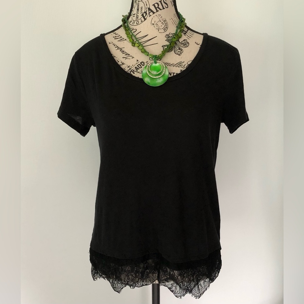 J. Crew Women's Black Tee with Lace Trim Size Small